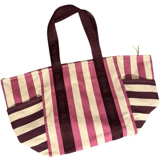PINK Victoria's Secret Handbags - PINK Victoria's Secret Burgundy and Cream Striped Tote
